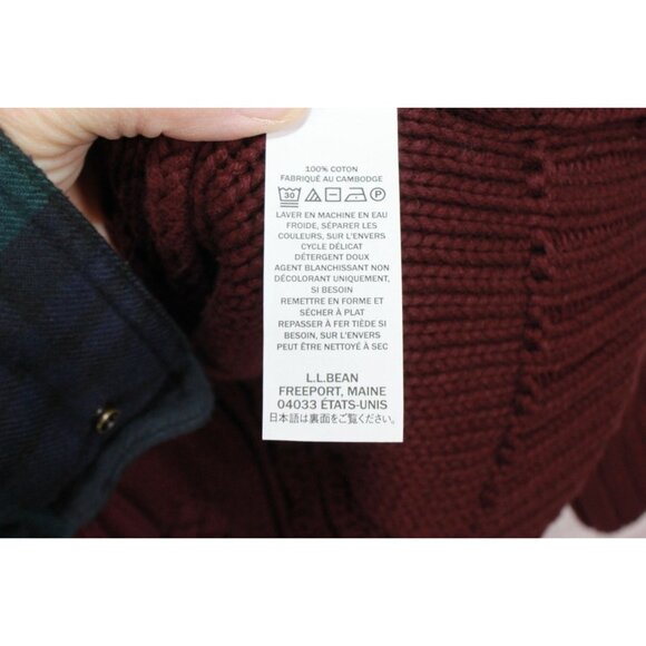 LL Bean Double L Cable Sweater Zip Cardigan Sweater Maroon Size L - Picture 10 of 12